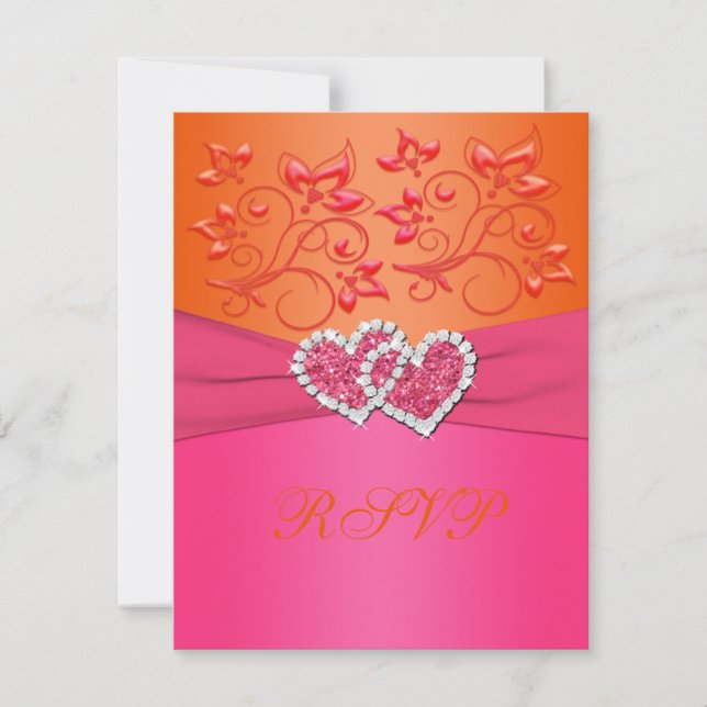 Tarjeta de respuesta de floral rosa y Naranja unid (Anverso)
