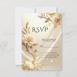 Tarjeta de respuesta de flores blancas y doradas