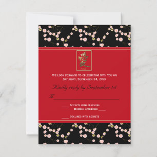 Tarjeta de respuesta de flores de cerezo rojas y n