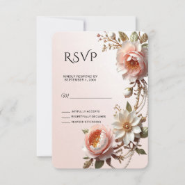 Tarjeta de respuesta de flores decorativas rosadas