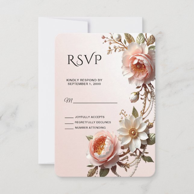 Tarjeta de respuesta de flores decorativas rosadas (Anverso)