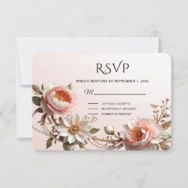 Tarjeta de respuesta de flores decorativas rosadas