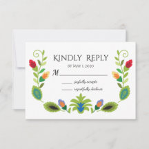 Tarjeta de respuesta de flores folklóricas polacas