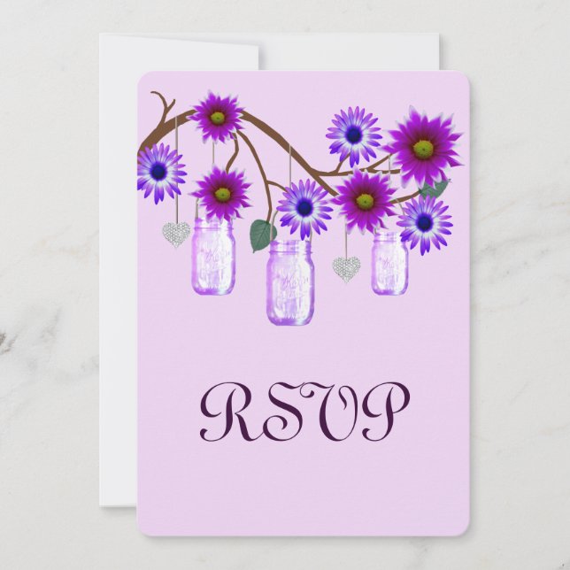 Tarjeta de respuesta de Flores Púrpura Mason Jars (Anverso)
