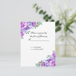 Tarjeta de respuesta de flores púrpuras minimalist