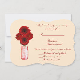 Tarjeta de respuesta de flores rojas en frasco de 