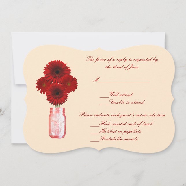 Tarjeta de respuesta de flores rojas en frasco de  (Anverso)