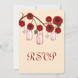 Tarjeta de respuesta de Flores Rojas Mason Jars