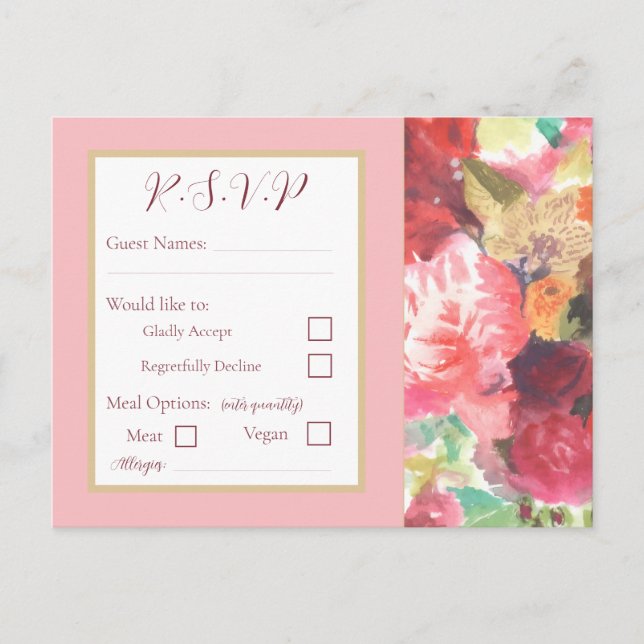 Tarjeta de respuesta de flores rojas y rosadas vib (Anverso)
