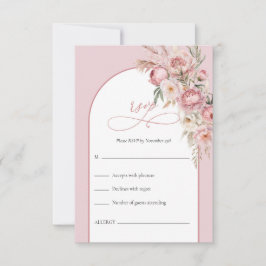 Tarjeta de respuesta de flores rosadas con acuarel