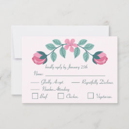 tarjeta de respuesta de flores rosadas y hojas RSV