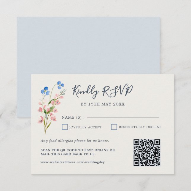 Tarjeta de respuesta de flores silvestres azules y (Anverso / Reverso)