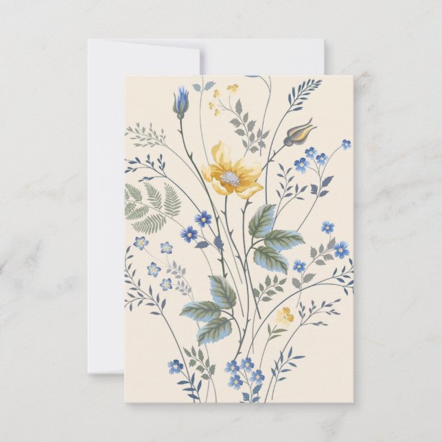 Tarjeta de respuesta de flores silvestres azules y (Anverso)