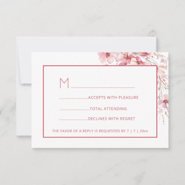 Tarjeta de respuesta de flores silvestres boho ros (Anverso)