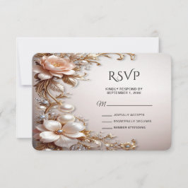 Tarjeta de respuesta de flores suaves rosadas y bl