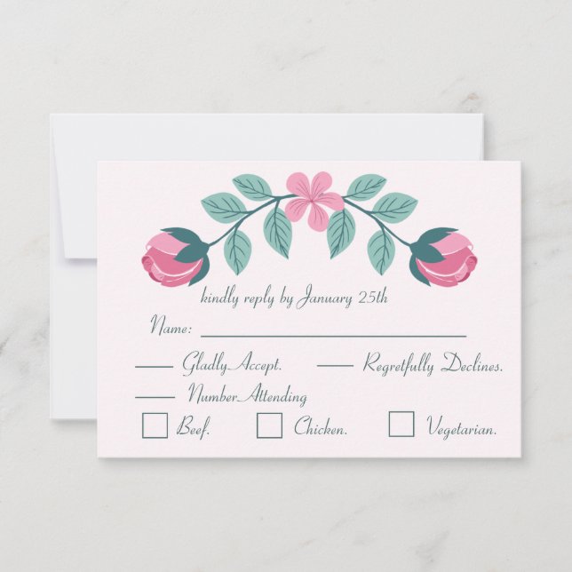 tarjeta de respuesta de flores y hojas rosadas RSV (Anverso)