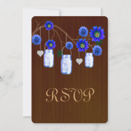 Tarjeta de respuesta de frascos mason azul rústico