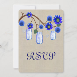 Tarjeta de respuesta de frascos Mason azul rústico