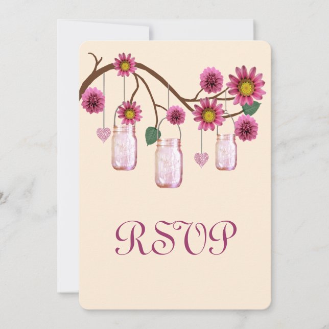 Tarjeta de respuesta de frascos Mason de flores ro (Anverso)