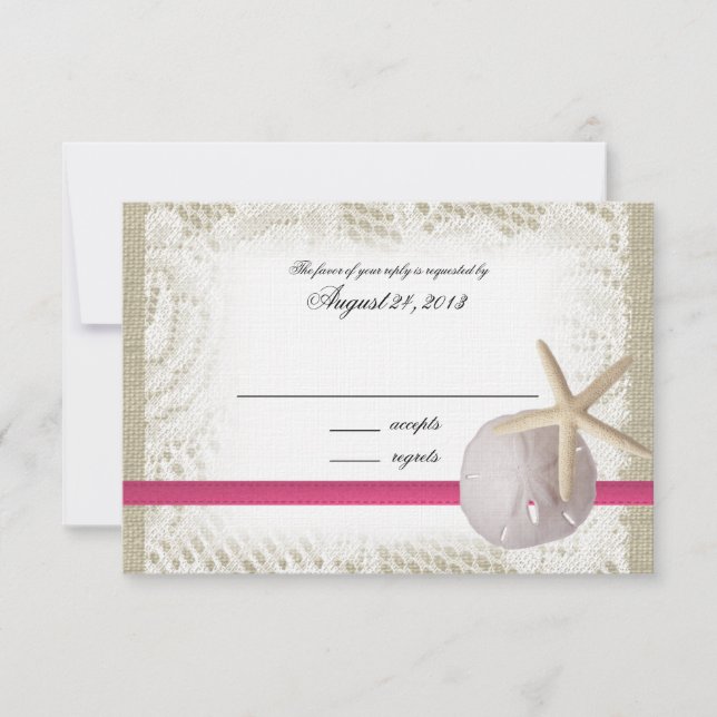 Tarjeta de respuesta de Fuchsia de Boda de Playa (Anverso)