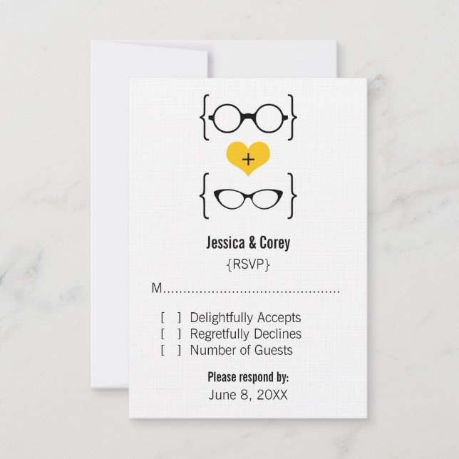 Tarjeta de respuesta de gafas amarillas geeky (Anverso)