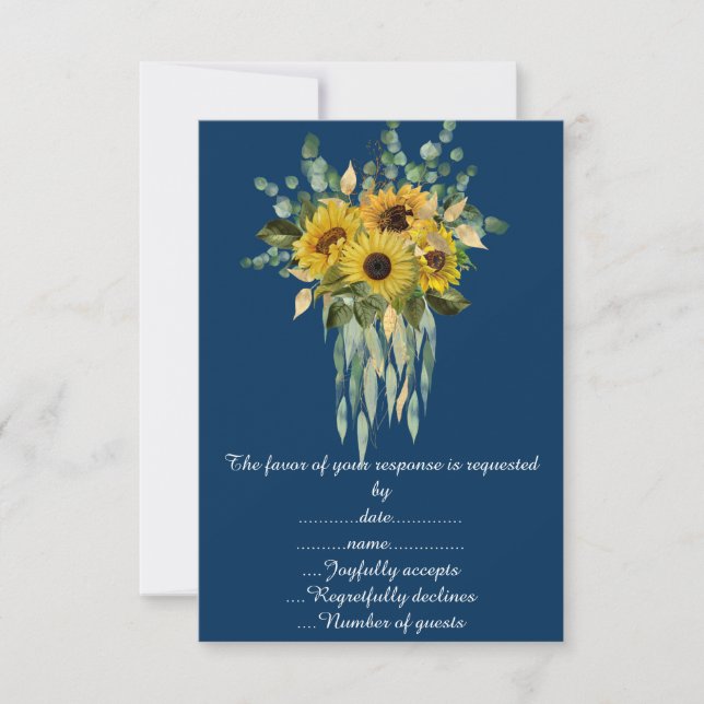 Tarjeta de respuesta de girasol eucalipto Navy (Anverso)