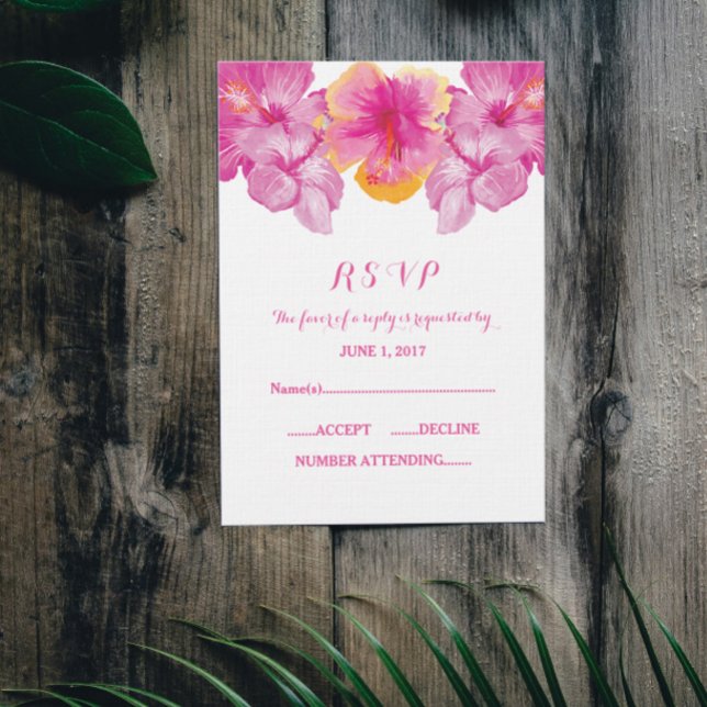 Tarjeta de respuesta de Hibisco cepillado (Brushed Hibiscus Wedding RSVP Card)