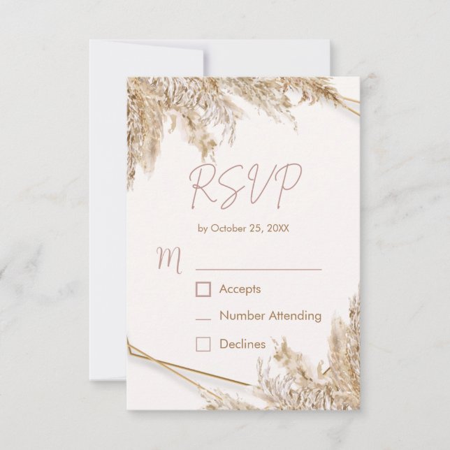 Tarjeta de respuesta de hierba de Pampas boho | Be (Anverso)