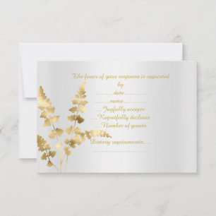 Tarjeta de respuesta de hoja elegante de oro y pla