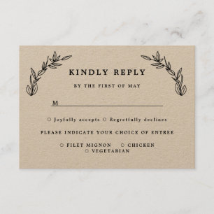 tarjeta de respuesta de hojas rústicas boda