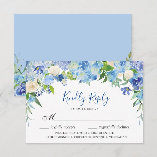 Tarjeta de respuesta de Hortensia Azul Claro con e (Anverso / Reverso)