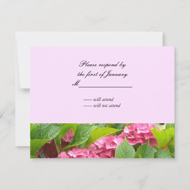 Tarjeta de respuesta de Hortensias Rosadas (Anverso)