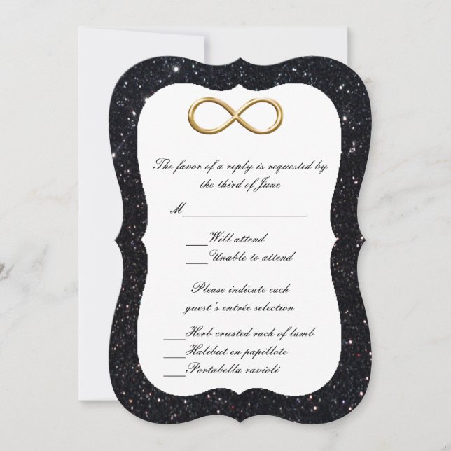Tarjeta de respuesta de infinito de oro de brillo  (Anverso)