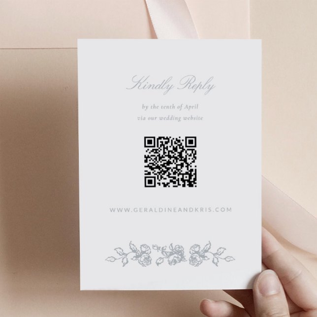 Tarjeta de respuesta de invitación a bodas de mono (Regency Monogram Wedding RSVP Card with QR code)