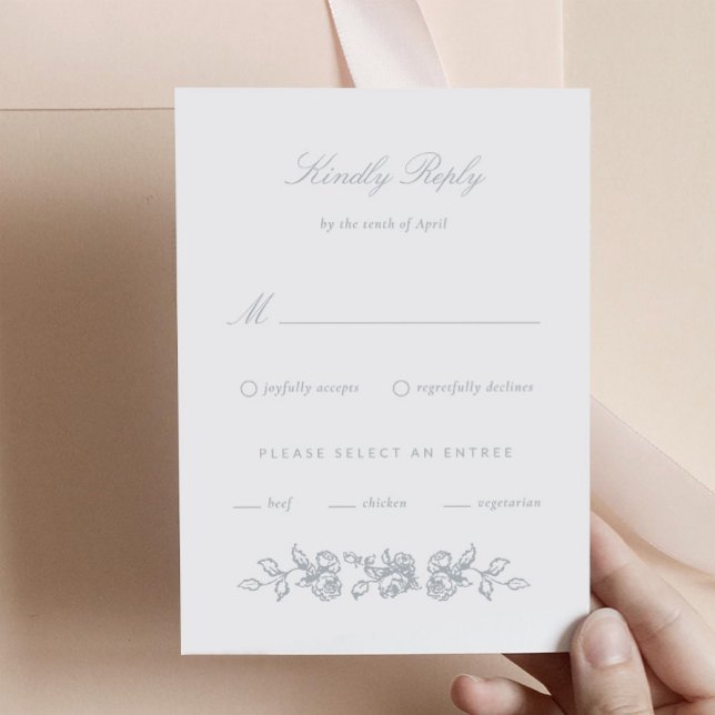 Tarjeta de respuesta de invitación a bodas de mono (Regency Monogram Wedding RSVP Card with meals)
