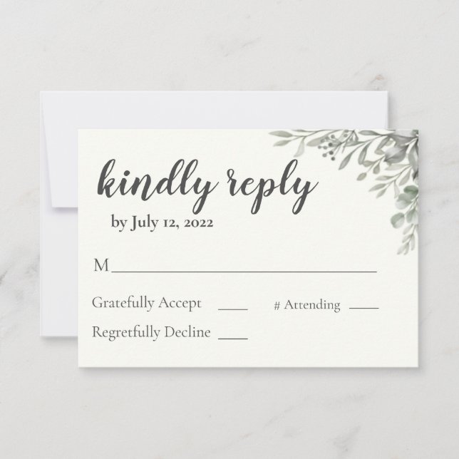 Tarjeta de respuesta de invitación a bodas de verd (Anverso)