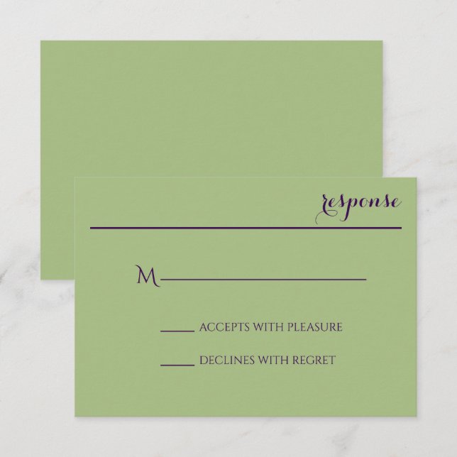 Tarjeta de respuesta de invitación a la boda verde (Anverso / Reverso)