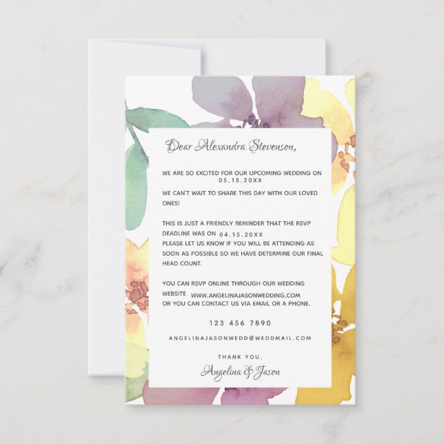 Tarjeta de respuesta de invitación de boda con rec (Anverso)