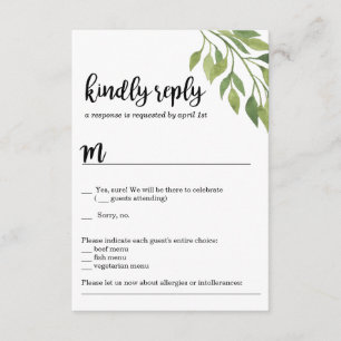tarjeta de respuesta de invitación de boda de vege