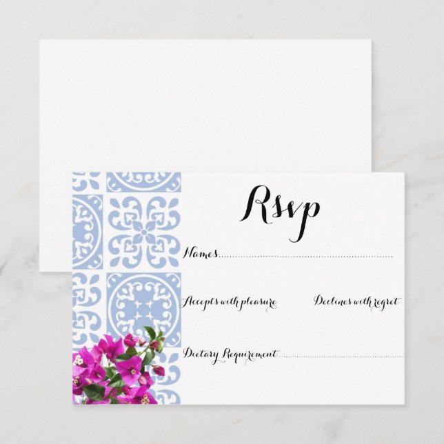 TARJETA DE RESPUESTA DE INVITACIÓN DE BODAS AZUL (Anverso / Reverso)