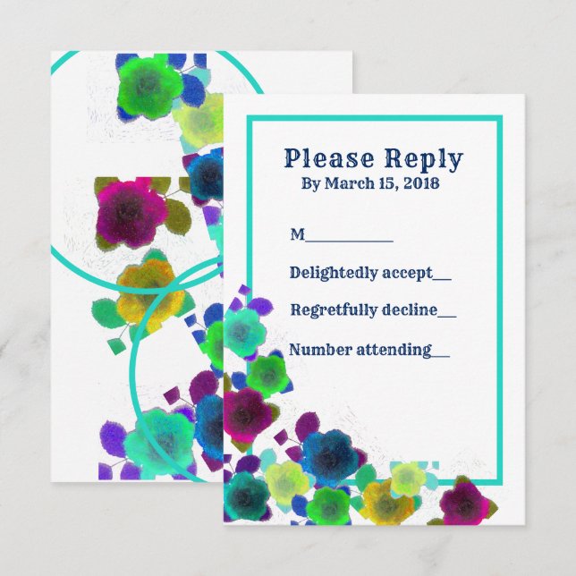Tarjeta de respuesta de invitación de cascada flor (Anverso / Reverso)
