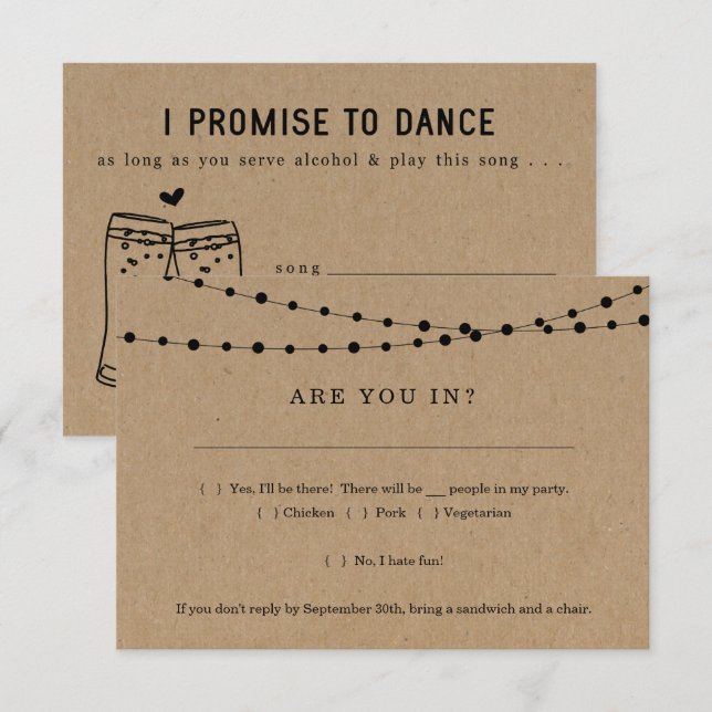 Tarjeta de respuesta de invitación divertida con s (Anverso / Reverso)