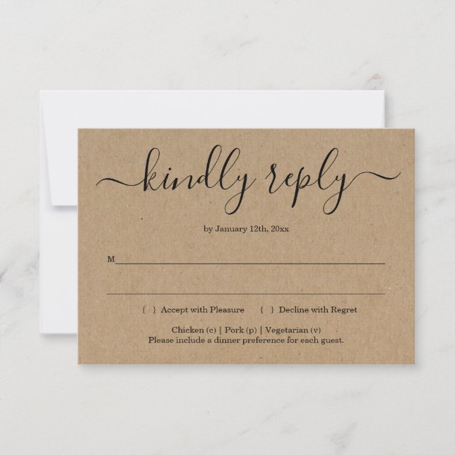 Tarjeta de respuesta de invitación - Rustic Kraft (Anverso)