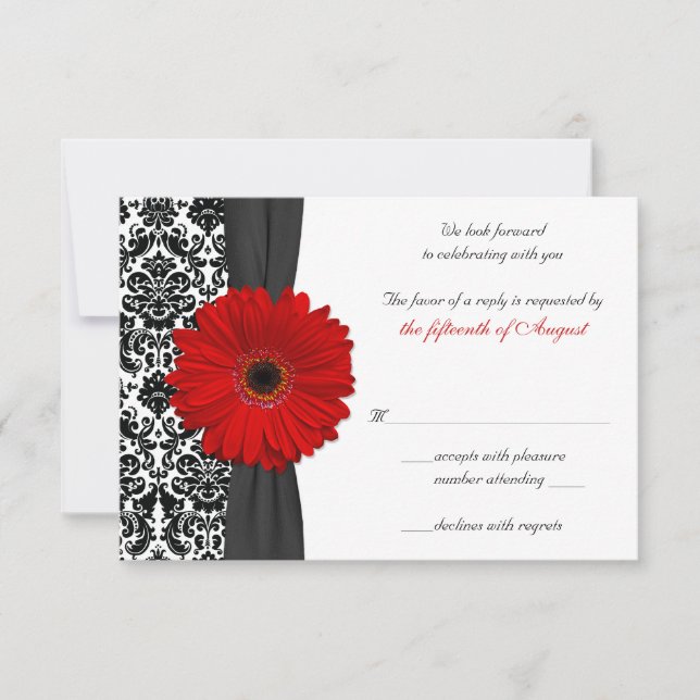 Tarjeta de respuesta de la boda de la damasca negr (Anverso)
