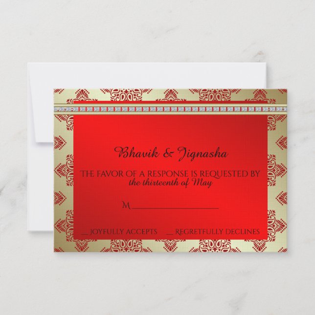 Tarjeta de respuesta de la boda de la damasco indi (Anverso)
