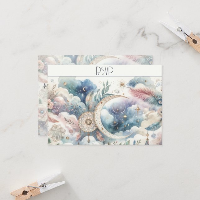 Tarjeta de respuesta de la luna celeste de oro azu (Anverso/Reverso In Situ)