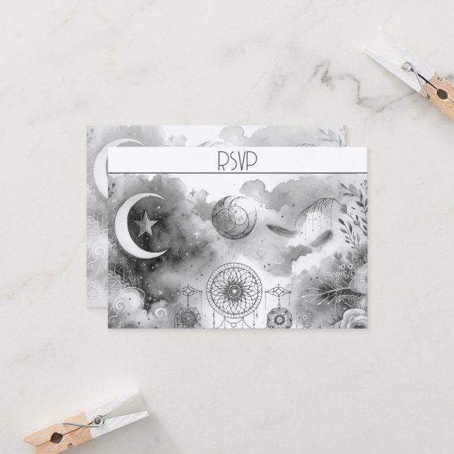 Tarjeta de respuesta de la luna celeste negra y bl (Anverso/Reverso In Situ)