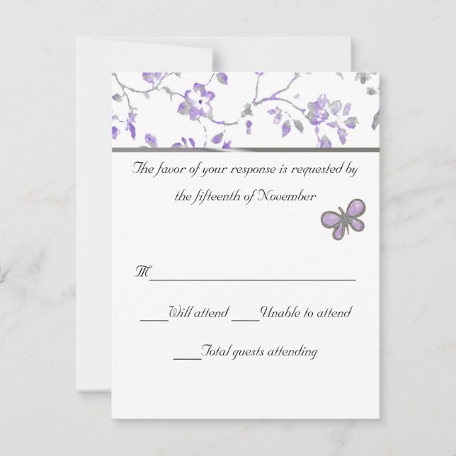Tarjeta de respuesta de Lavender Floral Boda (Anverso)