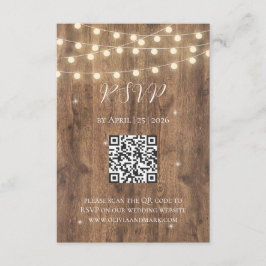 Tarjeta de respuesta de luces de madera rústica y 