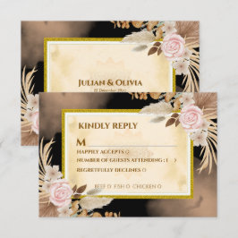 Tarjeta de respuesta de lujo Boho negra y dorada